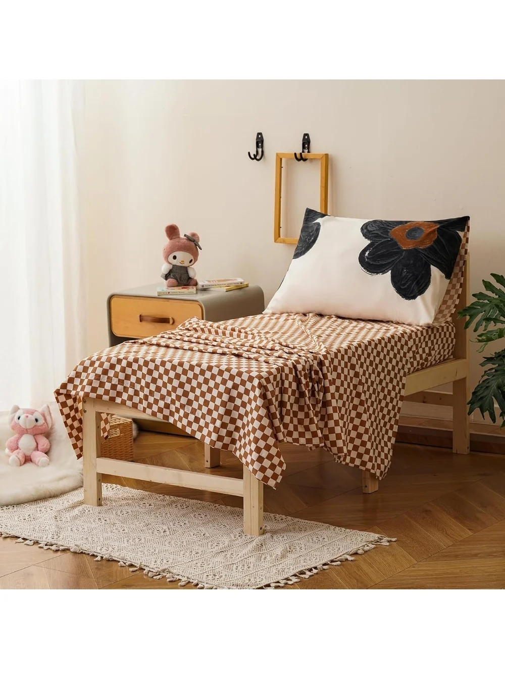 Toddler Bedding Set with Black and Brown Floral Motif New Without Packaging